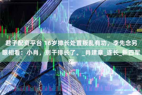 君子配资平台 16岁排长处置叛乱有功，李先念另眼相看：小肖，别干排长了。_肖建章_连长_新四军